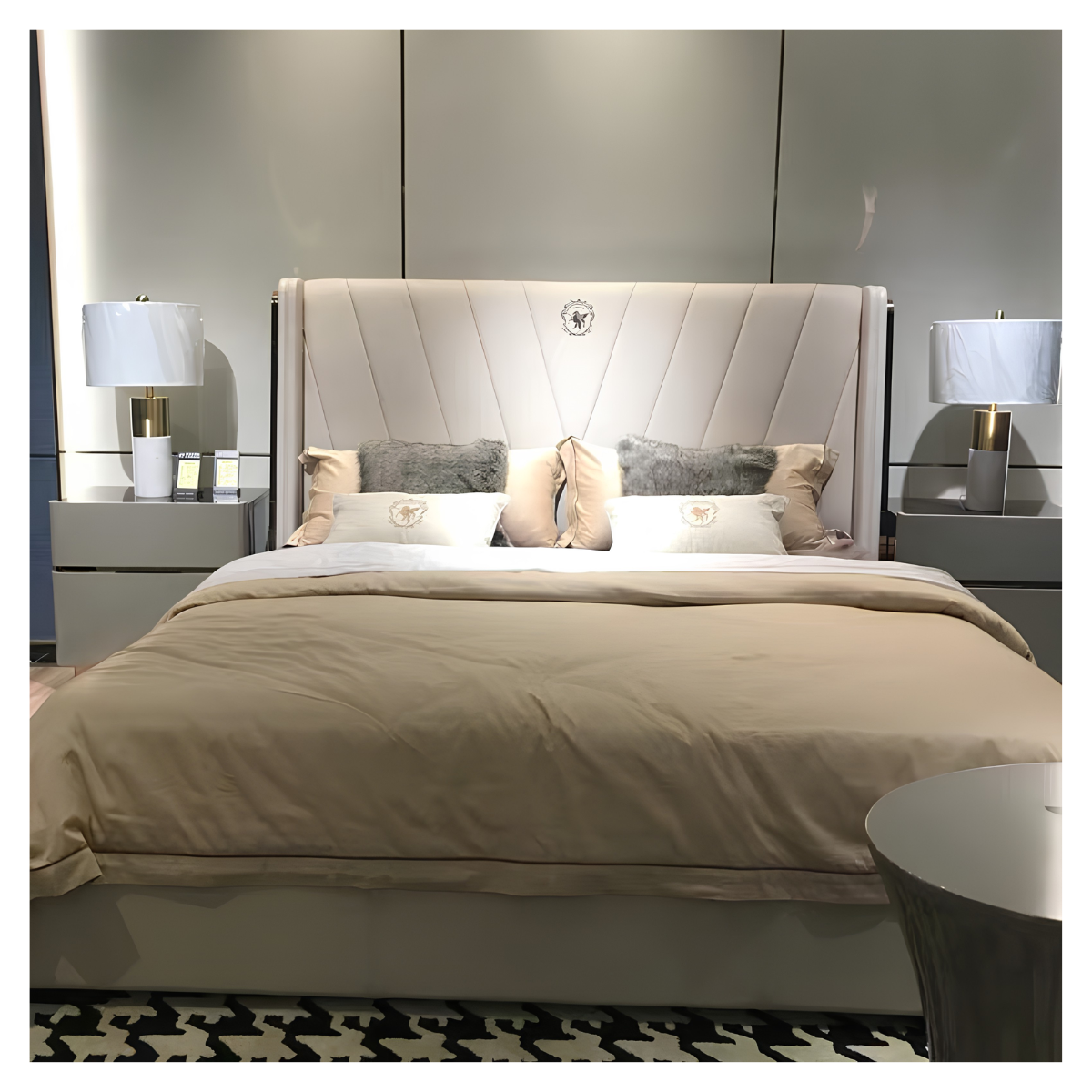 Chevron Wing Leather Panel Bed